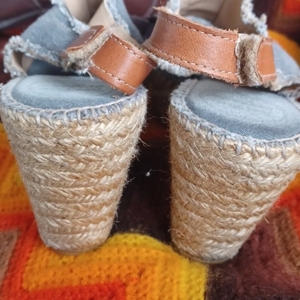 Toni Pons Lugano Espadrille Wedge Sandals, Frayed Denim, Sz 38 (7.5)